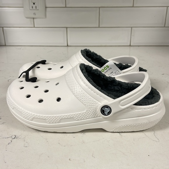 Crocs Classic Lined Clogs NWT White & Grey Unisex Size Women’s 9 - Mens 7 - Picture 8 of 17